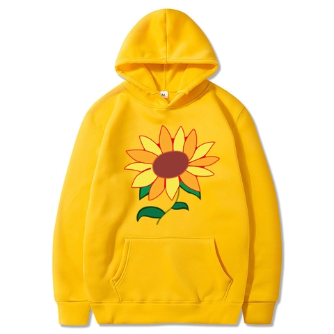 Felpa Con Cappuccio Uomo Misto Cotone Stampa Girasole Manica Lunga Pullover Casual Coulisse Tasca