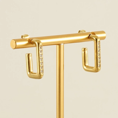 Orecchini A Cerchio Rettangolari In Acciaio Inossidabile Placcato Oro 18K Geometrici Con Zirconi Per Donna Gioielli