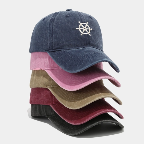 Cappellino Da Baseball In Cotone Lavato Retrò Con Ricamo Timone Vintage Regolabile Dad Hat Per Uomo Donna Sole