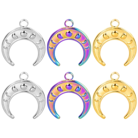 Colgante De Luna De Acero Inoxidable Dije De Media Luna Con Patrón De Fase Lunar Chapado En Oro De 18K Al Vacío Accesorio De Joyería DIY Para Mujeres