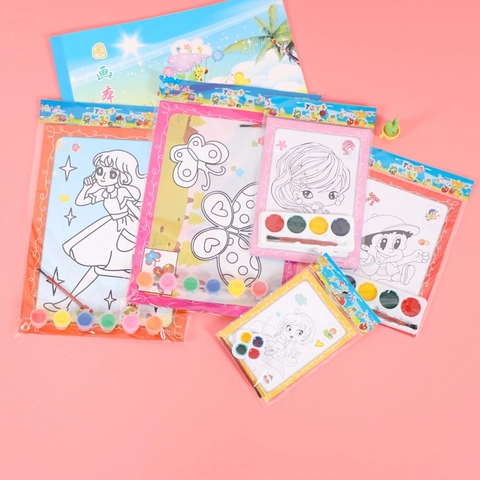 Kids DIY Watercolor Painting Kit Drawing Coloring Board With Paint And Brush Educational Graffiti Toy Cartoon Pattern