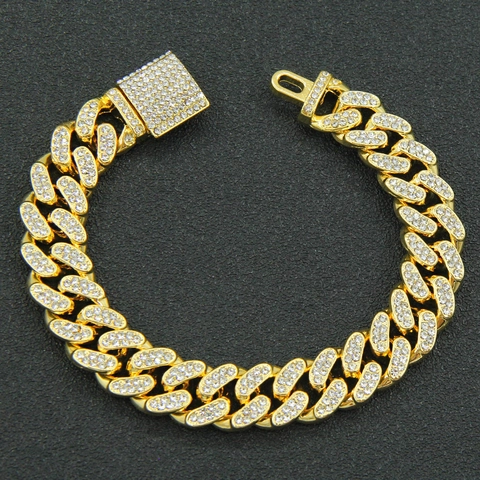 Bracciale Cuban Link Hip Hop Lega Strass Iced Out Streetwear Uomo Moda Gioielli Lusso Lucente