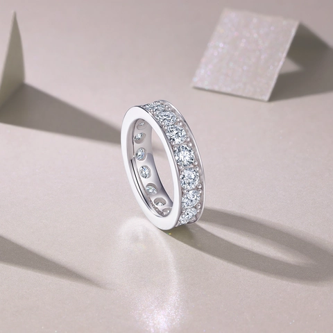 S925 Sterling Silver D Color Moissanite Eternity Ring For Women Men Luxurious Inlaid Full Round Moissanite Band Engagement Jewelry