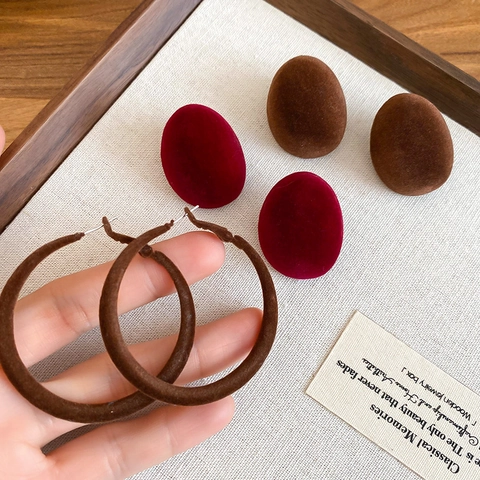 Vintage Flocked Oval Stud Earrings And Hoops With 925 Sterling Silver Earring Post Autumn Winter Style For Women