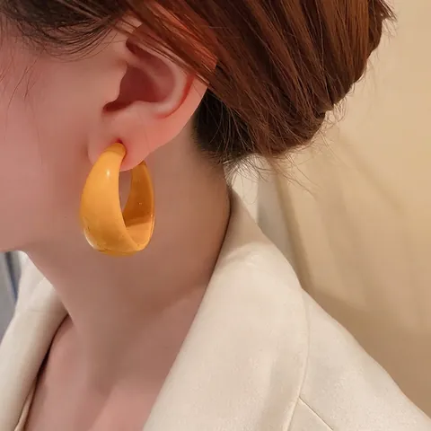 Chunky C-Shaped Hoop Earrings Acrylic With 925 Sterling Silver Earring Post Geometric Minimalist Fashion Jewelry For Women