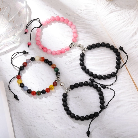 Couple Magnetic Heart Attraction Bracelets Natural Stone Braid Rope Adjustable Hand Chain Matching Jewelry Gifts For Lovers