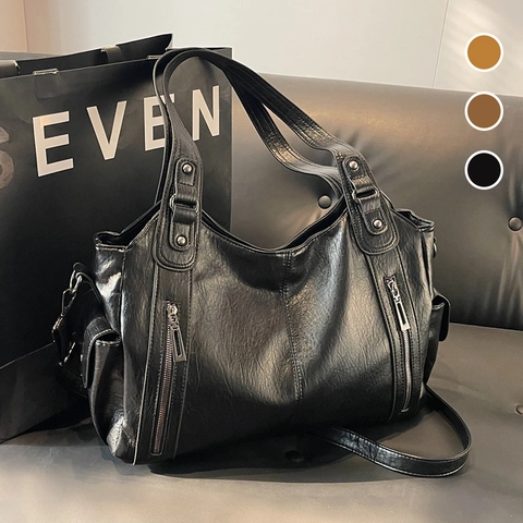 Borsa Tote Vintage Da Donna Grande Capacità Pelle PU Borchie Borsa A Tracolla Tasche Multiple Borsa A Mano Retro