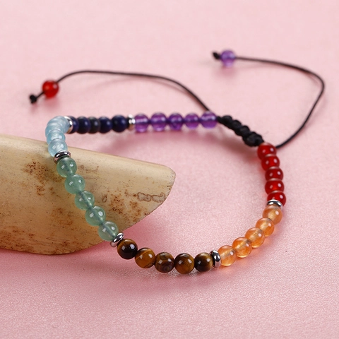Vintage Seven Chakra Natural Stone Beaded Bracelet Adjustable Braided Rope Boho Fashion Jewelry For Men Women