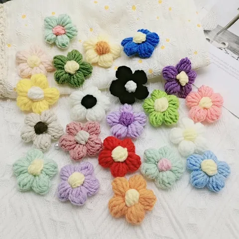 Handmade Crochet Flowers Wool Knitted Floral Appliques For DIY Crafts Hair Accessories Clothing Decor Multi Color