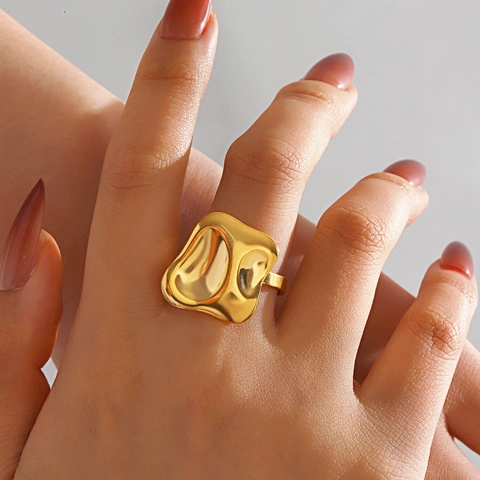 Anillo De Acero Inoxidable De Lava Irregular Para Mujeres Martillado Geométrico Abierto Ajustable Joyería De Declaración Minimalista
