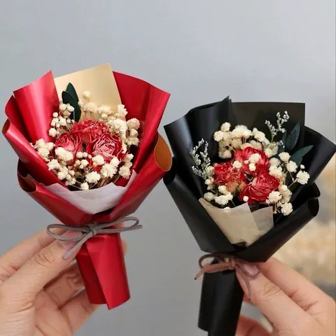 Mini Trockenblumenstrauß Natürliche Rose Schleierkraut Baumwolle Handgefertigt Haus Dekoration Hochzeit Party Geschenk