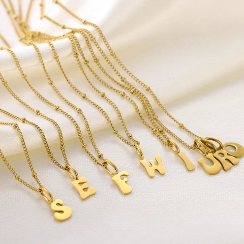 Bubble Letter Pendant Initial Charm Stainless Steel Gold Plated DIY Necklace Earring Making Accessory Minimalist Style