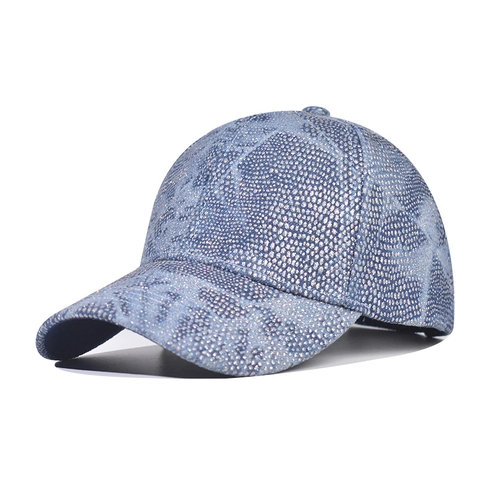 Casquette De Baseball En Strass Denim Coton Brillant Réglable Protection Solaire Chapeau Mode Unisexe