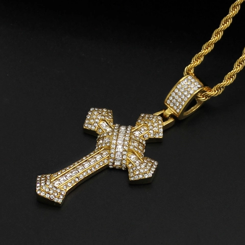 Collar Con Colgante de Cruz de Acero Inoxidable 316 Hip Hop Full Zirconia Chapado en Oro 18K Joyería Para Hombre Mujer