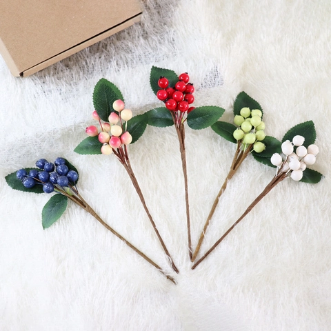 Artificial Berry Branches Frosted Foam Fruit Picks With Green Leaves For Christmas Tree Decorations Home Floral Vase Arrangements DIY Crafts
