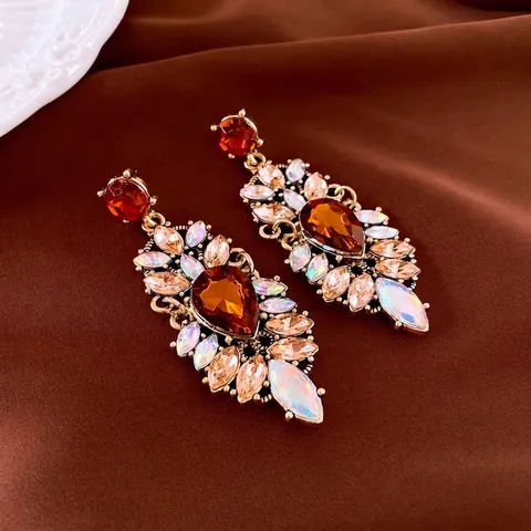Pendientes Gota Agua Lujo Vintage Aleación Diamantes Imitación Barroco Joyería Geométrica Poste Plata Para Mujer