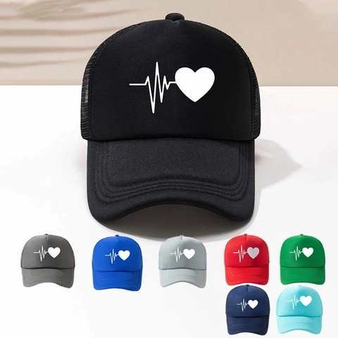 Trucker Hut Mit Herzschlag EKG Druck Polyester Atmungsaktiv Mesh Baseball Kappe Outdoor Sommer Kopfbedeckung