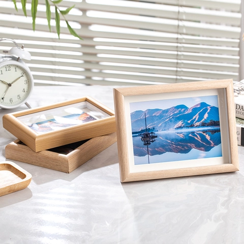 Wooden Photo Frame Nordic Minimalist Wood Texture Home Decor Tabletop Wall Hanging Display Organic Glass
