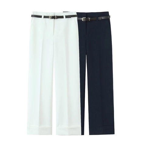 Pantaloni Da Donna A Vita Alta Gamba Dritta Con Cintura Elegante Ufficio Poliestere Tinta Unita Pantaloni Business Formali