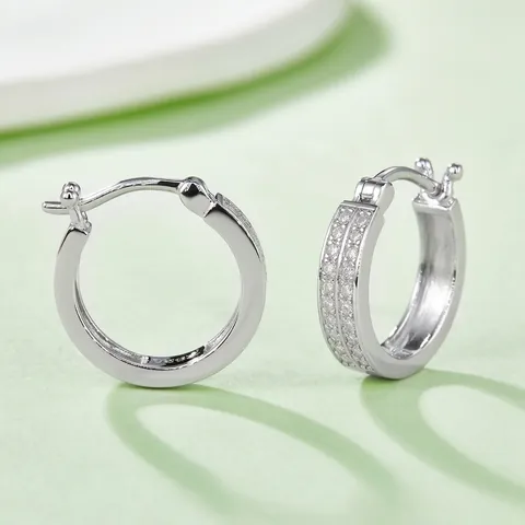 Dubbelrijige Moissaniet Huggie Oorringen 925 Sterling Zilver Elegante Luxe Sieraden Voor Dames Meisjes