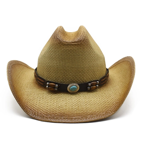 Cappello Da Cowboy In Paglia Tesa Larga Protezione Solare Stile Etnico Retro Con Cinturino In Pelle Turchese Per Viaggi