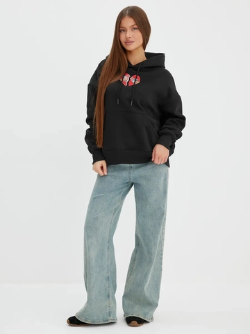 Women Oversized Hooded Sweatshirt Cotton Polyester Blend Streetwear Printed American Retro Casual Hoodie