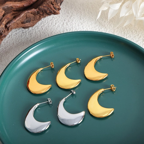 Pendientes de Aro de Luna de Acero de Titanio para Mujer Ligeros Simples Geométricos de Media Luna Pendientes de Botón Joyería Regalo