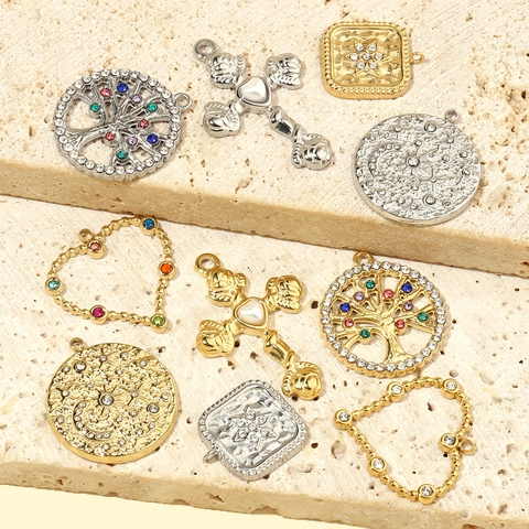 Ciondoli DIY Acciaio Inossidabile Strass Perla Artificial ABS Albero Della Vita Celeste Croce Cuore Charms Per Donne Gioielli