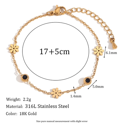 Pulsera De Acero Inoxidable Vintage Para Mujer Chapada En Oro De 18K Con Colgante De Flor Corazón De Concha Joyería