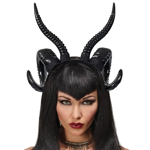 Halloween Schafshorn Stirnband Gotisch Schwarz Teufel Ziegenhörner Kunststoff Haarreif Cosplay Party Maskerade Kostüm Zubehör