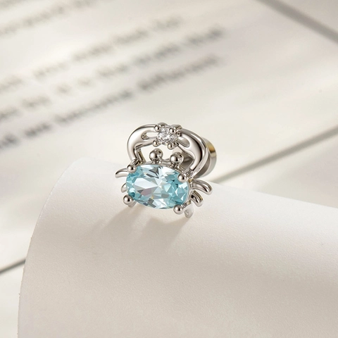 Orecchini Piercing Cartilagine Granchio Serie Oceano Zircone Blu Chiaro Acciaio Titanio Rame Chiusura Vite Piccolo Dolce