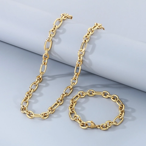 Collana E Bracciale In Acciaio Inossidabile Titanio Catena Figaro Hip Hop Gioielli Minimalisti Per Uomini Donne