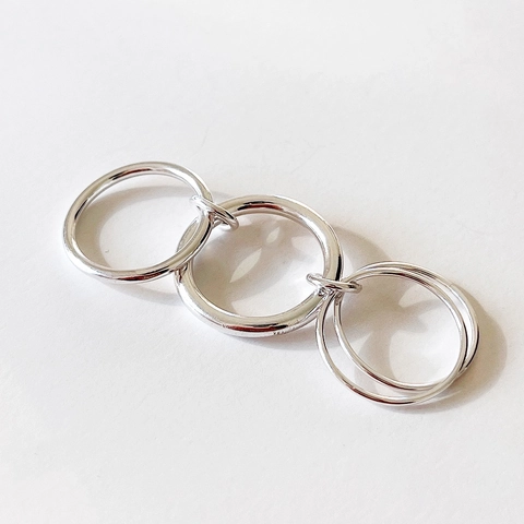925 Sterling Silver Ring Multi Layer Interlocking Circles Geometric Lines Minimalist Modern Jewelry For Women