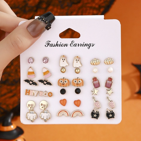 Halloween Ohrringe Geist Kürbis Fledermaus Totenkopf Legierung Emaille Schmuck Mit Edelstahl Ohrring Pfosten Für Party