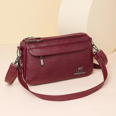 Bolso De Hombro Para Mujer Gran Capacidad Impermeable Cuero PU Suave Múltiples Cremalleras Retro Bandolera Casual Viaje
