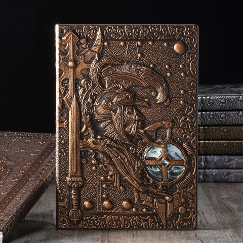 Cuaderno De Guerrero Medieval Vintage Con Relieve Tridimensional Cubierta De Cuero PU Diario De Fantasía Rétro Bloc Notas