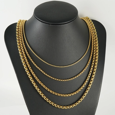 Collar De Cadena Box De Acero Inoxidable Chapado En Oro De 18K Hip Hop Punk Streetwear Joyería Retro Unisex