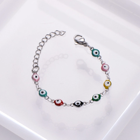 Colorful Evil Eye Bracelet For Baby Kids Stainless Steel Enamel Link Chain Adjustable Bracelet Protection Jewelry
