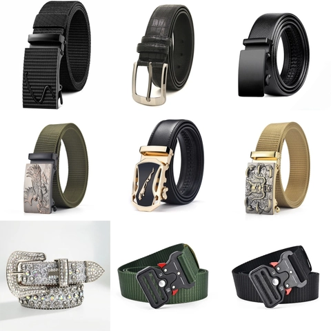 Heren Riem Leer Nylon Automatische Gesp Reliëf Kristal Tactisch Zakelijk Casual Veelzijdig Mode Accessoire