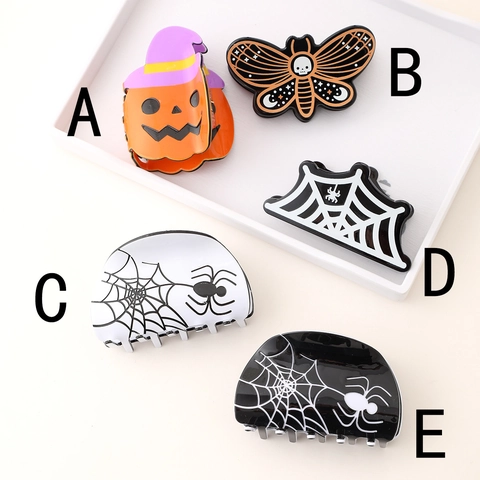 Mollette Per Capelli Halloween Grandi Acetato Clip Squalo Zucca Ragnatela Teschio Falena Goth Retro Accessorio Capelli
