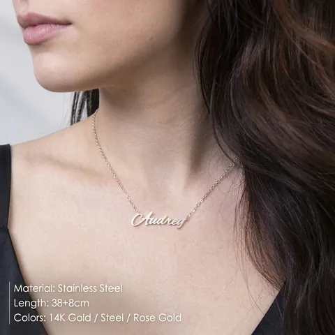 Personalized Custom Name Necklace Stainless Steel Gold Steel Color Initial Script Pendant Chain Necklace For Women Jewelry