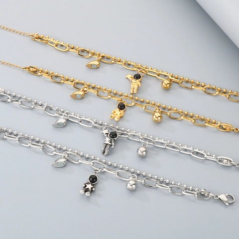 Bracciali Di Coppia Magnetici Cuore Astronauta Acciaio Inossidabile Doppio Strato Catena Gioielli Tema Spazio
