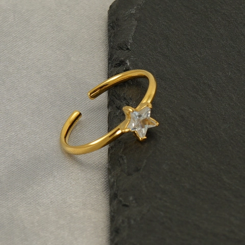 Sternform Ring Aus Edelstahl Mit Zirkon 18K Vergoldet Verstellbar Minimalistisch Eleganter Schmuck Für Damen