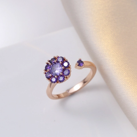 Anello Regolabile Fiore Spinner Rame Zirconia Rotante Micro Intarsiato Gioielli Eleganti Donna
