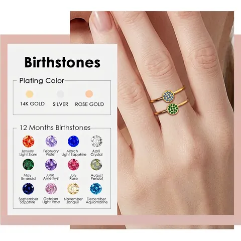 Anillo De Piedra De Nacimiento Pavé Acero Inoxidable Circonita Cúbica Redonda Joyería Minimalista Para Mujeres
