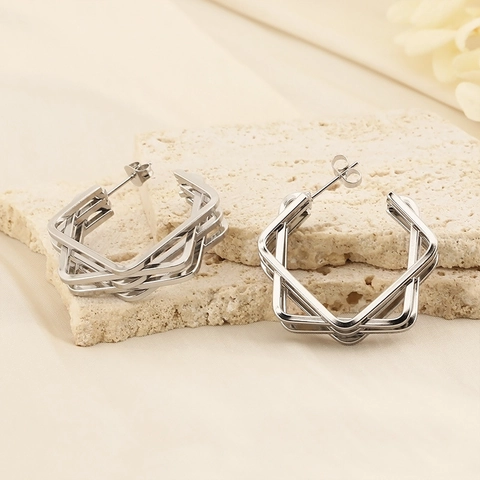 Pendientes Multicapa De Hexágono Geométrico De Acero De Titanio Joyería De Estilo Industrial Moderno Minimalista Para Mujeres