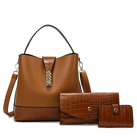 Sac à Main en Cuir PU Mode Grande Capacité Portefeuille Porte Carte Motif Litchi Crocodile Sac à Épaule pour Femmes