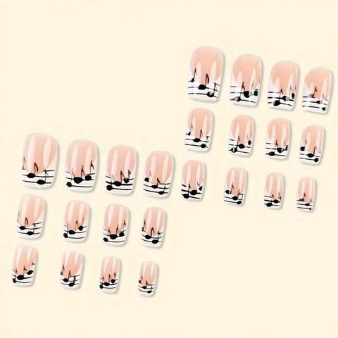 Muzieknoot Notenbalk French Tip Vierkante Kunstnagels Valse Nagels Elegante Draagbare Manicure Voor Vrouwen