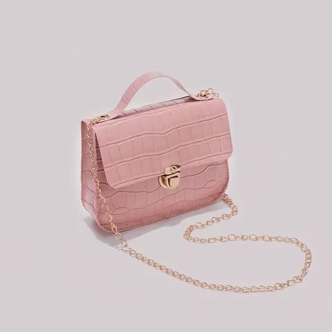 Crocodile Pattern Crossbody Bag Women PU Leather Chain Strap Small Square Shoulder Handbag With Metal Lock