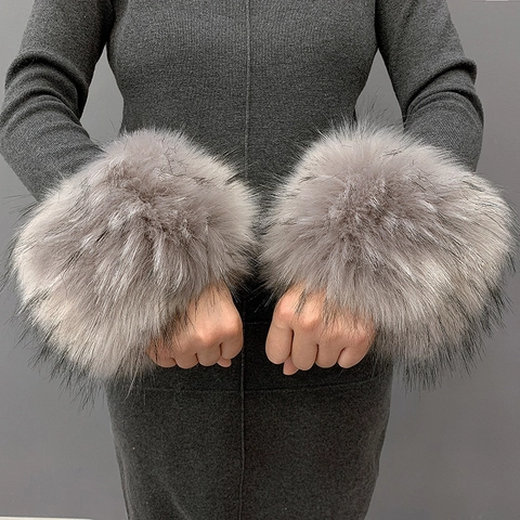 Puños De Piel Sintética Mangas De Brazo Esponjosas Cálidas Mujeres Invierno Decorativo Suave Jacquard Muñequeras
